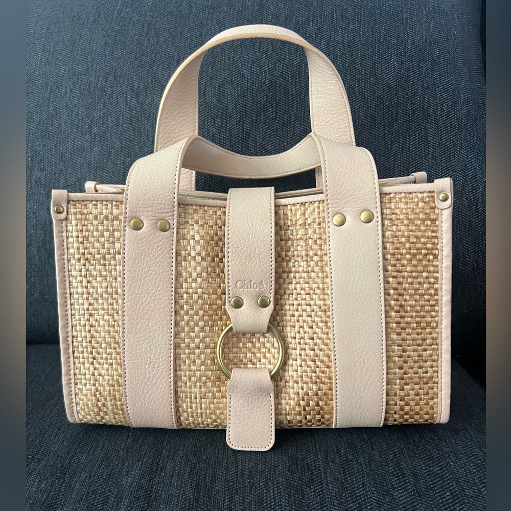 Chloé Leather & Straw Small Tote